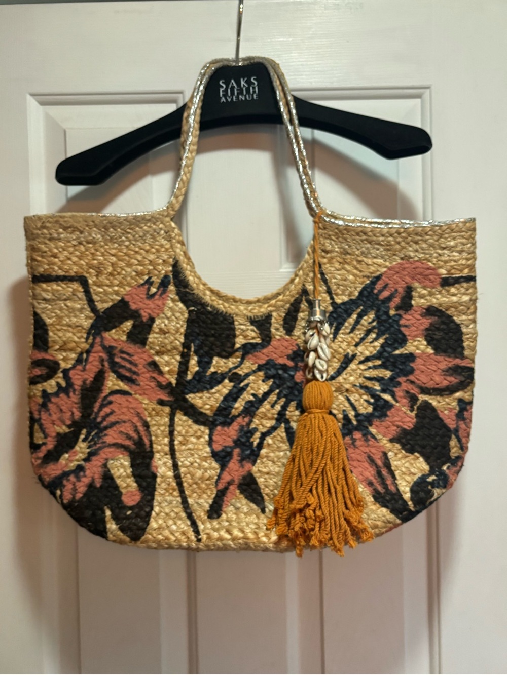 🩷ANTIK KRAFT PRETTY JUTE TOTE/BEACH BAG WITH FUN SHELL DETAIL